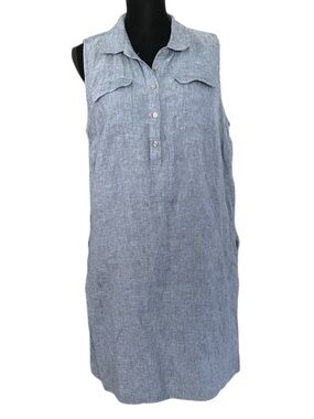Charter Club 100% Linen Sleeveless Dress 1/4 Button dress women’s Large Beach